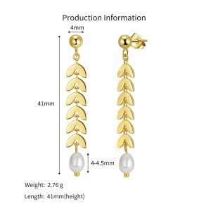 925 Sterling Silver Natural Pearl Wheat Ear Earrings 40500092