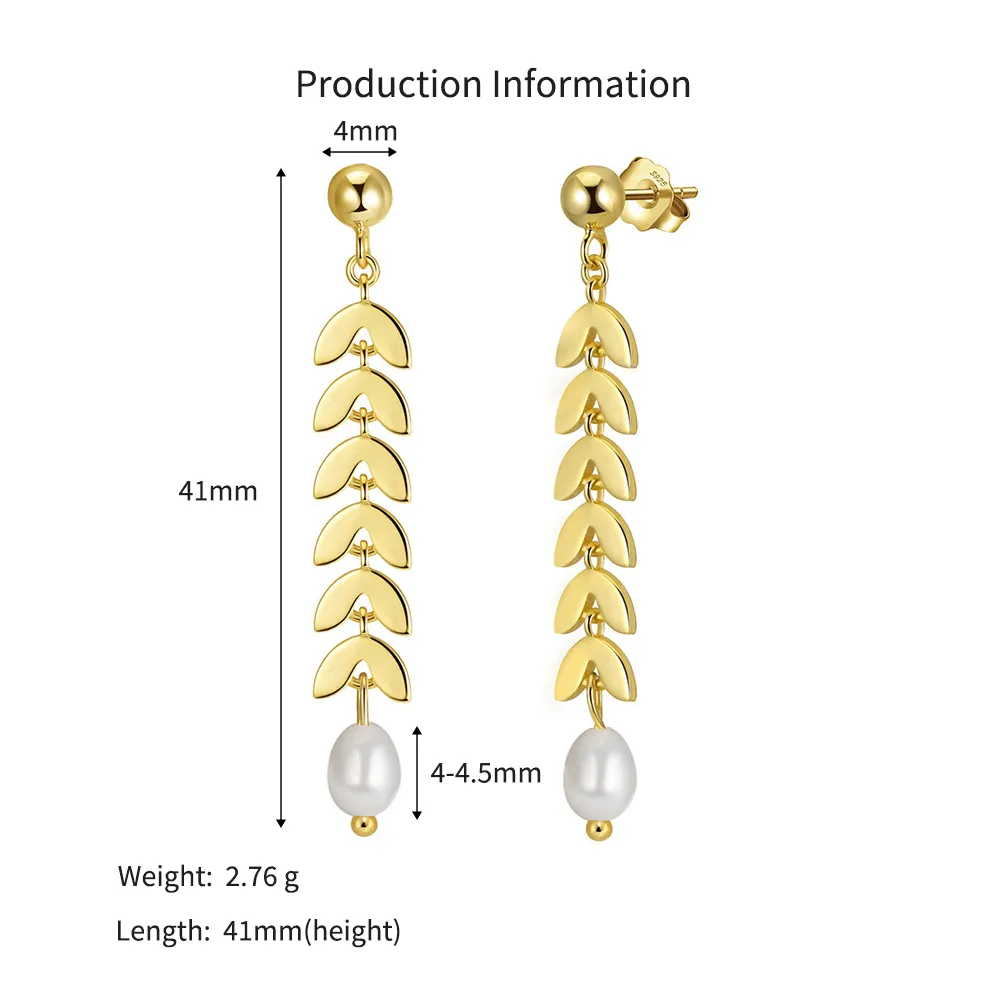 925 Sterling Silver Natural Pearl Wheat Ear Earrings 40500092 - image2