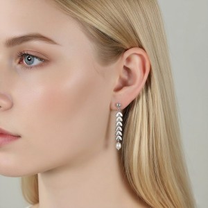 925 Sterling Silver Natural Pearl Wheat Ear Earrings 40500092