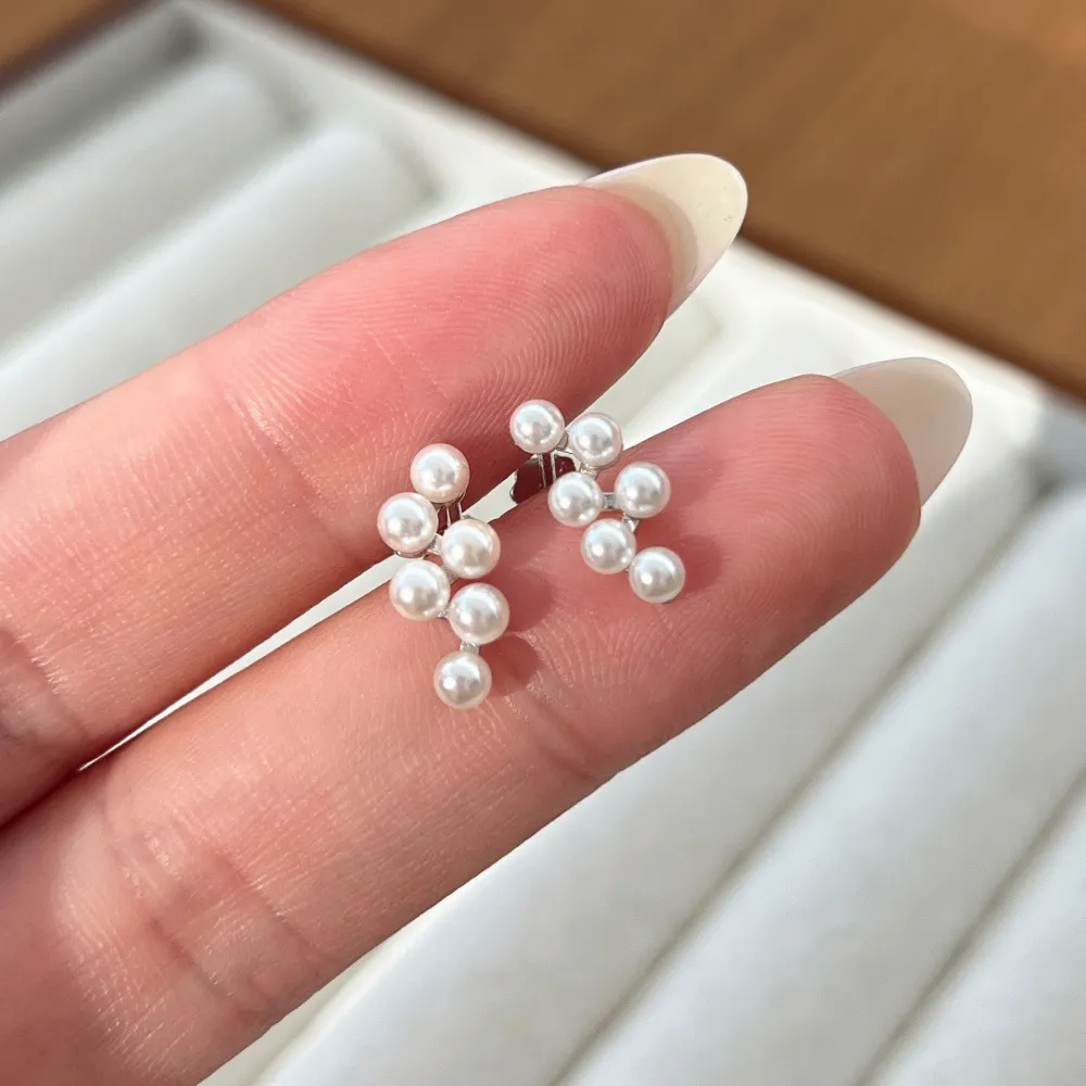 925 Sterling Silver Pearl Cluster Stud Earrings 40500093 - image3