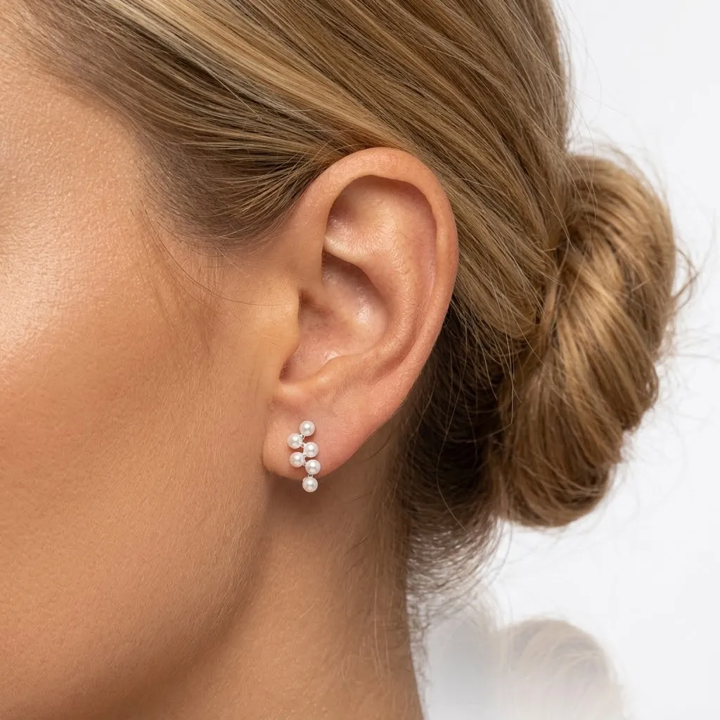 925 Sterling Silver Pearl Cluster Stud Earrings 40500093 - image2