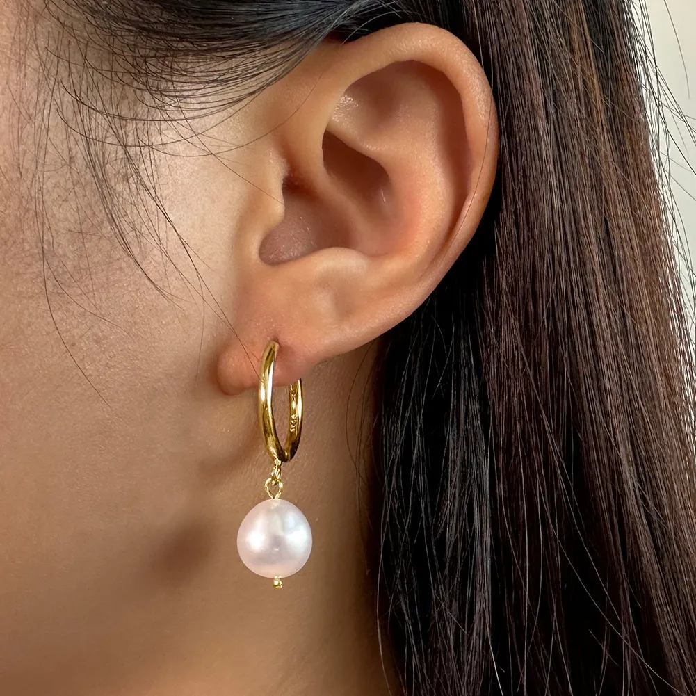 Wholesale 925 Sterling Silver Baroque Pearl Huggie Hoop Earrings 40500094 - image1