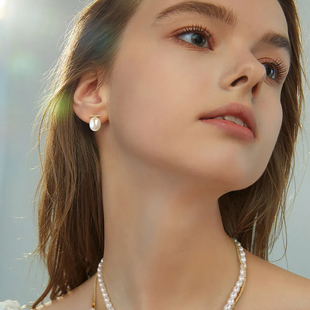 Wholesale 925 Sterling Silver Geometric Bar Baroque Pearl Stud Earrings 40500095 - image1