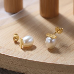 Wholesale 925 Sterling Silver Geometric Bar Baroque Pearl Stud Earrings 40500095 Wholesale 925 Sterling Silver Geometric Bar Baroque Pearl Stud Earrings 40500095