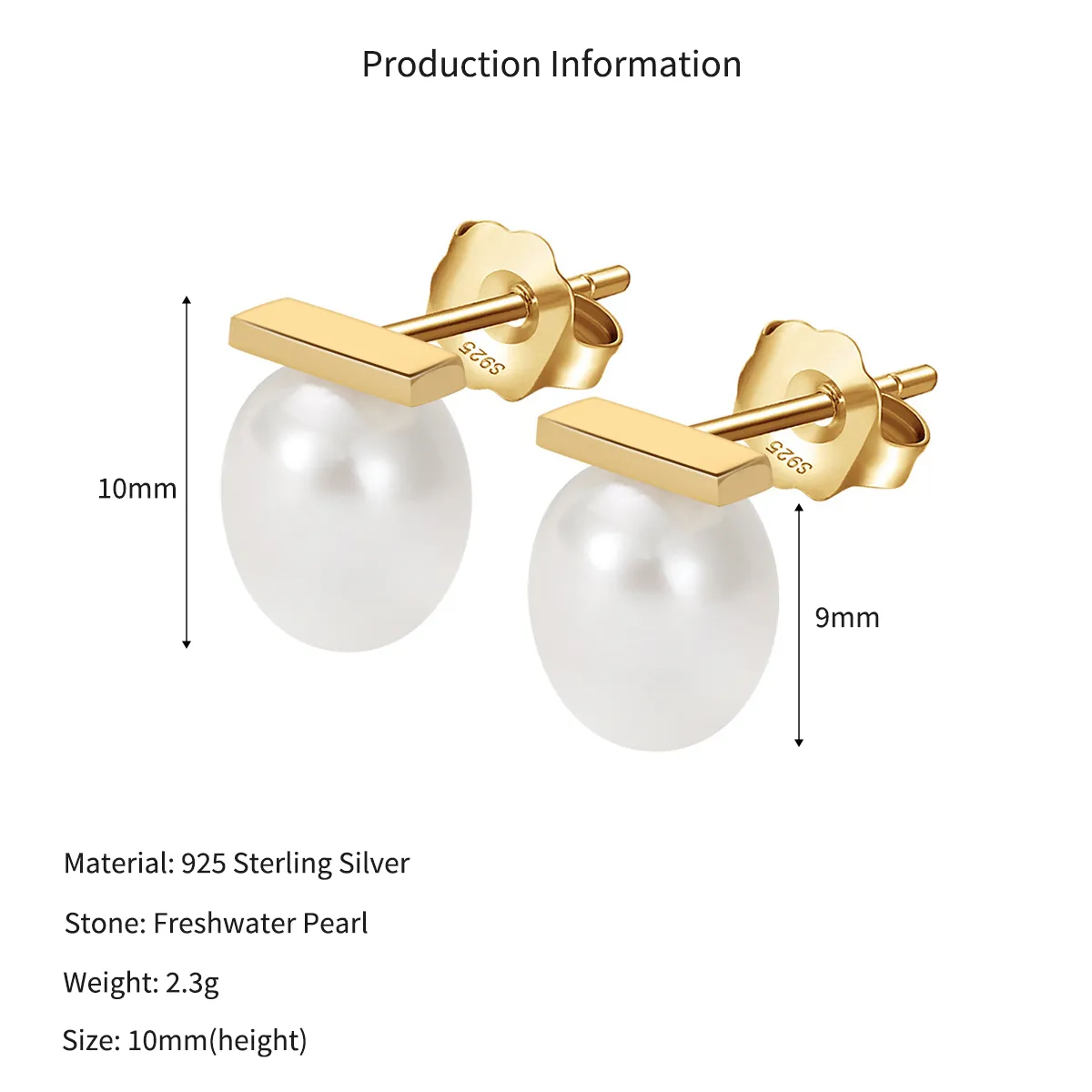 Wholesale 925 Sterling Silver Geometric Bar Baroque Pearl Stud Earrings 40500095 - image2