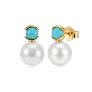 Wholesale 925 Sterling Silver Turquoise Freshwater Pearl Stud Earrings 40500097 Wholesale 925 Sterling Silver Turquoise Freshwater Pearl Stud Earrings 40500097
