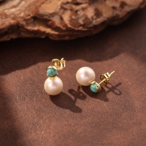 Wholesale 925 Sterling Silver Turquoise Freshwater Pearl Stud Earrings 40500097 Wholesale 925 Sterling Silver Turquoise Freshwater Pearl Stud Earrings 40500097