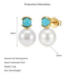 Wholesale 925 Sterling Silver Turquoise Freshwater Pearl Stud Earrings 40500097 Wholesale 925 Sterling Silver Turquoise Freshwater Pearl Stud Earrings 40500097