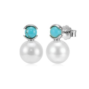 Wholesale 925 Sterling Silver Turquoise Freshwater Pearl Stud Earrings 40500097 Wholesale 925 Sterling Silver Turquoise Freshwater Pearl Stud Earrings 40500097