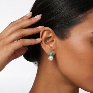 Wholesale 925 Sterling Silver Turquoise Freshwater Pearl Stud Earrings 40500097 Wholesale 925 Sterling Silver Turquoise Freshwater Pearl Stud Earrings 40500097