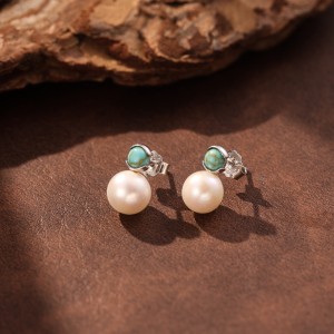 Wholesale 925 Sterling Silver Turquoise Freshwater Pearl Stud Earrings 40500097 Wholesale 925 Sterling Silver Turquoise Freshwater Pearl Stud Earrings 40500097