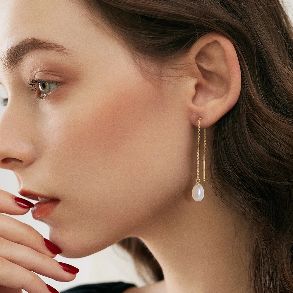 Wholesale 925 Sterling Silver Freshwater Pearl Threader Earrings 40500098 - image1