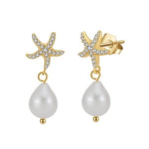 Wholesale 925 Sterling Silver Starfish Zircon Freshwater Pearl Drop Earrings 40500099 Wholesale 925 Sterling Silver Starfish Zircon Freshwater Pearl Drop Earrings 40500099