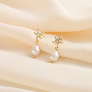 Wholesale 925 Sterling Silver Starfish Zircon Freshwater Pearl Drop Earrings 40500099 Wholesale 925 Sterling Silver Starfish Zircon Freshwater Pearl Drop Earrings 40500099