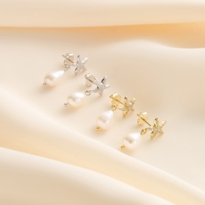Wholesale 925 Sterling Silver Starfish Zircon Freshwater Pearl Drop Earrings 40500099 Wholesale 925 Sterling Silver Starfish Zircon Freshwater Pearl Drop Earrings 40500099