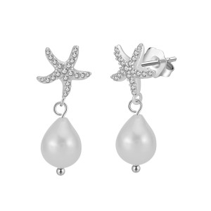 Wholesale 925 Sterling Silver Starfish Zircon Freshwater Pearl Drop Earrings 40500099 Wholesale 925 Sterling Silver Starfish Zircon Freshwater Pearl Drop Earrings 40500099