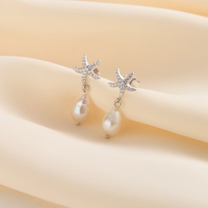 Wholesale 925 Sterling Silver Starfish Zircon Freshwater Pearl Drop Earrings 40500099 Wholesale 925 Sterling Silver Starfish Zircon Freshwater Pearl Drop Earrings 40500099