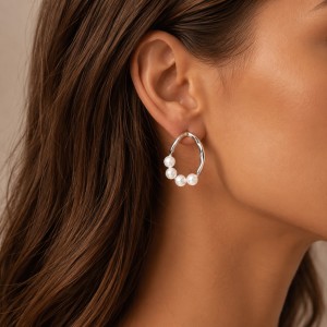 Wholesale 925 Sterling Silver Freshwater Pearl Hoop Earrings 40500100