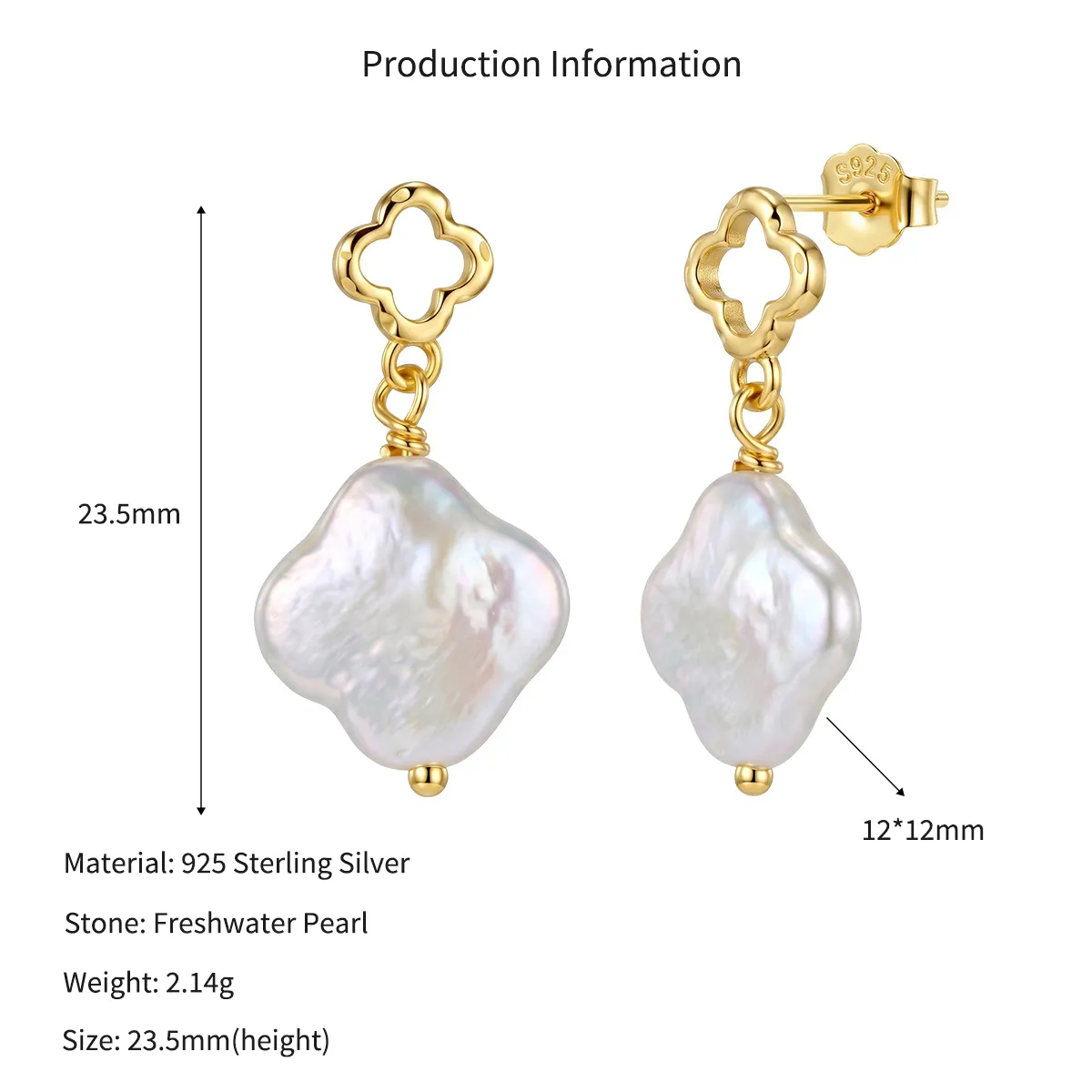 Wholesale 925 Sterling Silver Quatrefoil Baroque Pearl Drop Earrings 40500101 - image2
