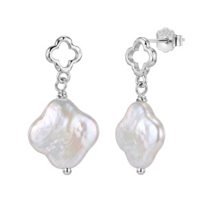 Wholesale 925 Sterling Silver Quatrefoil Baroque Pearl Drop Earrings 40500101 Wholesale 925 Sterling Silver Quatrefoil Baroque Pearl Drop Earrings 40500101