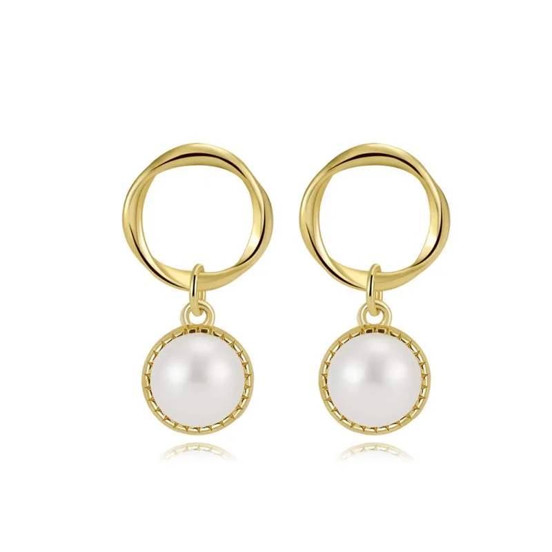 Wholesale 925 Sterling Silver Circle Freshwater Pearl Drop Earrings 40500103