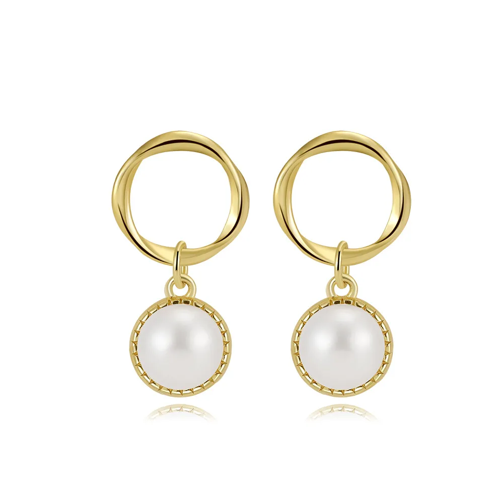 Wholesale 925 Sterling Silver Circle Freshwater Pearl Drop Earrings 40500103 Wholesale 925 Sterling Silver Circle Freshwater Pearl Drop Earrings 40500103