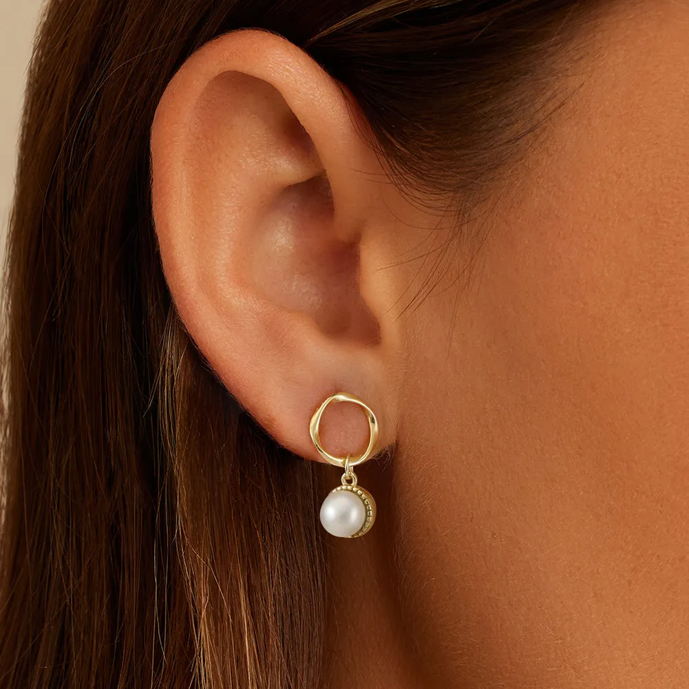 Wholesale 925 Sterling Silver Circle Freshwater Pearl Drop Earrings 40500103 - image1