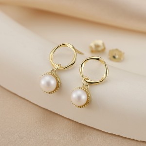 Wholesale 925 Sterling Silver Circle Freshwater Pearl Drop Earrings 40500103 Wholesale 925 Sterling Silver Circle Freshwater Pearl Drop Earrings 40500103