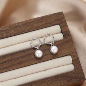 Wholesale 925 Sterling Silver Circle Freshwater Pearl Drop Earrings 40500103 Wholesale 925 Sterling Silver Circle Freshwater Pearl Drop Earrings 40500103