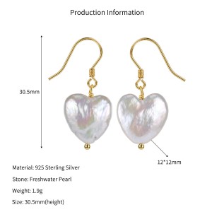 Wholesale 925 Sterling Silver Heart-Shaped Freshwater Pearl Drop Earrings 40500104 Wholesale 925 Sterling Silver Heart-Shaped Freshwater Pearl Drop Earrings 40500104