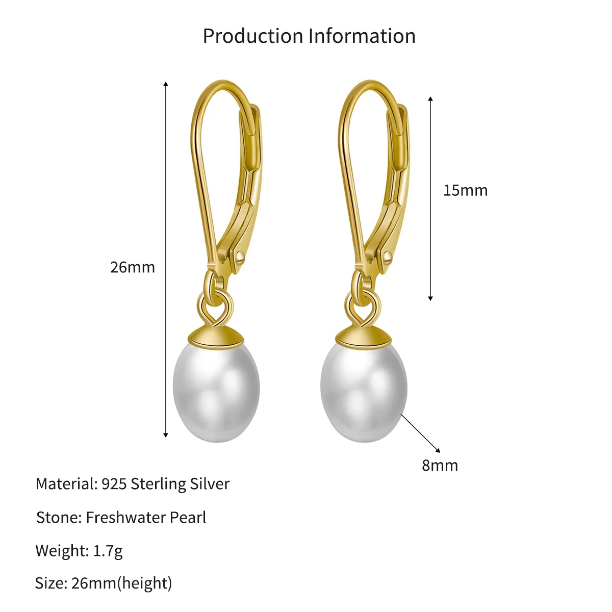 Wholesale 925 Sterling Silver Freshwater Pearl Leverback Drop Earrings 40500105 - image2