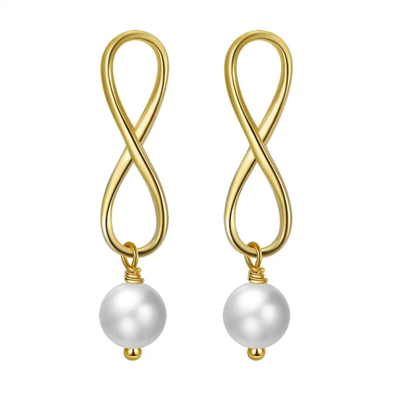 Wholesale 925 Sterling Silver Infinity Freshwater Pearl Drop Earrings 40500106