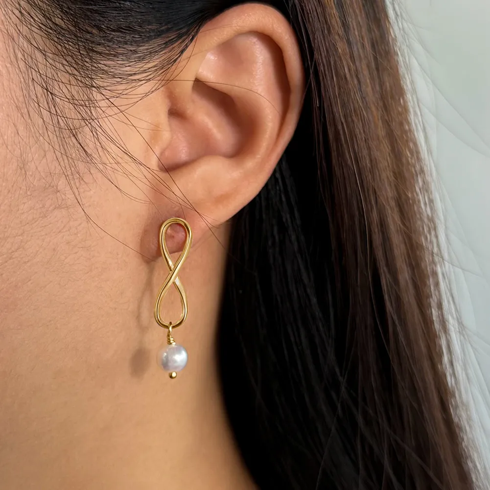 Wholesale 925 Sterling Silver Infinity Freshwater Pearl Drop Earrings 40500106 - image1
