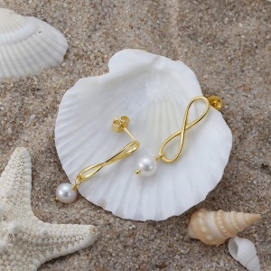 Wholesale 925 Sterling Silver Infinity Freshwater Pearl Drop Earrings 40500106 Wholesale 925 Sterling Silver Infinity Freshwater Pearl Drop Earrings 40500106