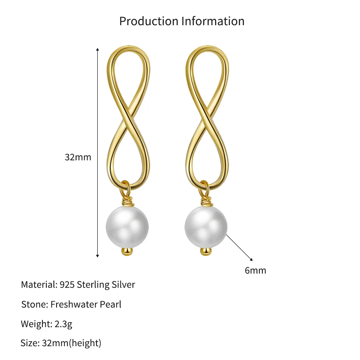 Wholesale 925 Sterling Silver Infinity Freshwater Pearl Drop Earrings 40500106 - image2