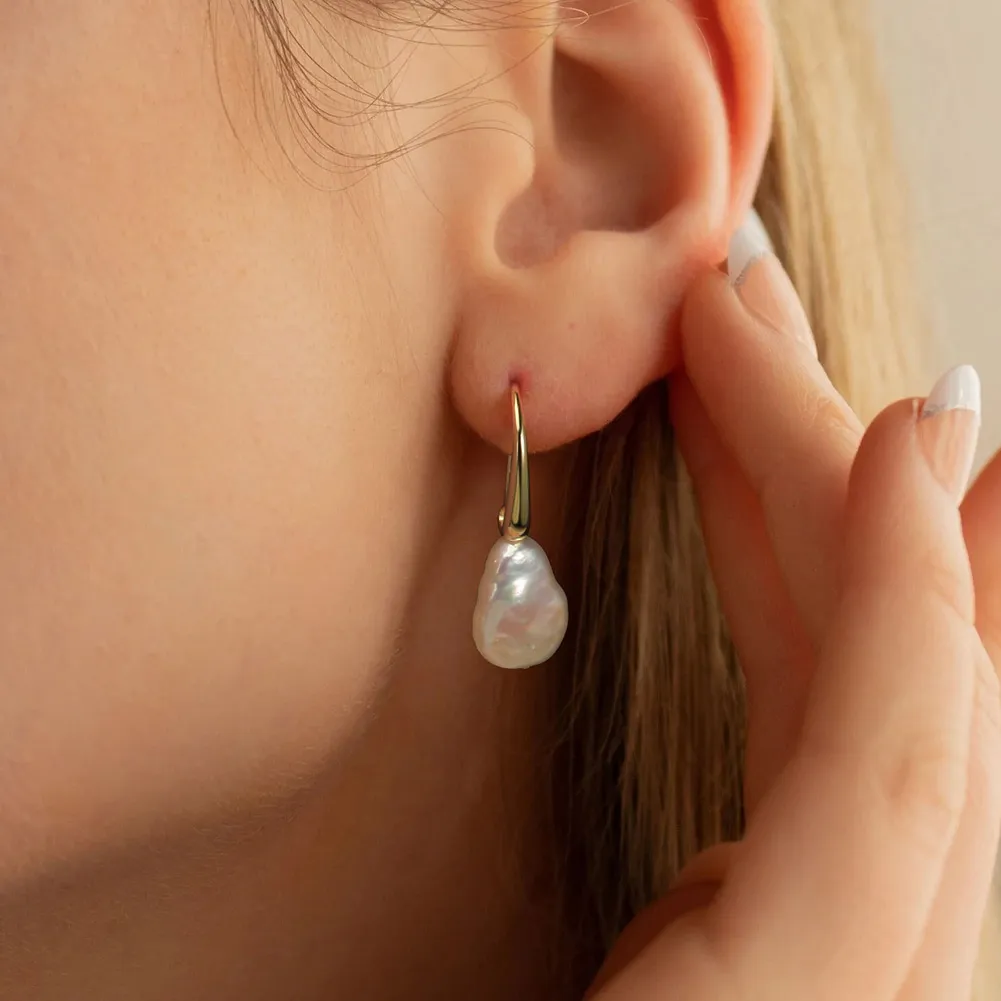 Wholesale 925 Sterling Silver Irregular Freshwater Pearl Drop Earrings 40500107 - image1