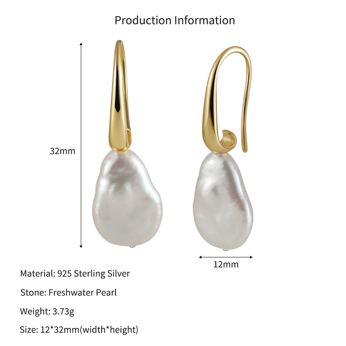 Wholesale 925 Sterling Silver Irregular Freshwater Pearl Drop Earrings 40500107 - image2