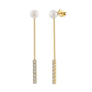 Wholesale 925 Sterling Silver Freshwater Pearl CZ Chain Drop Earrings 40500108 Wholesale 925 Sterling Silver Freshwater Pearl CZ Chain Drop Earrings 40500108