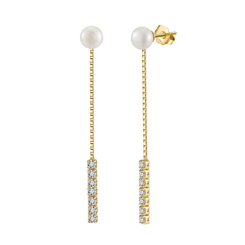Wholesale 925 Sterling Silver Freshwater Pearl CZ Chain Drop Earrings 40500108