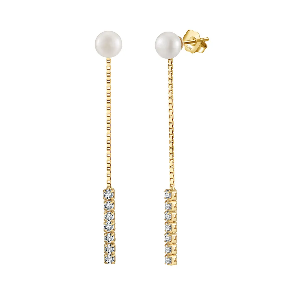 Wholesale 925 Sterling Silver Freshwater Pearl CZ Chain Drop Earrings 40500108 Wholesale 925 Sterling Silver Freshwater Pearl CZ Chain Drop Earrings 40500108