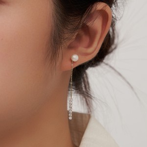 Wholesale 925 Sterling Silver Freshwater Pearl CZ Chain Drop Earrings 40500108 Wholesale 925 Sterling Silver Freshwater Pearl CZ Chain Drop Earrings 40500108