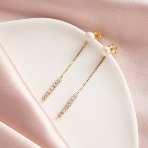 Wholesale 925 Sterling Silver Freshwater Pearl CZ Chain Drop Earrings 40500108 Wholesale 925 Sterling Silver Freshwater Pearl CZ Chain Drop Earrings 40500108