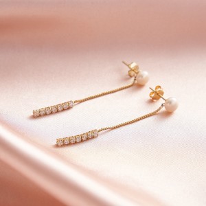 Wholesale 925 Sterling Silver Freshwater Pearl CZ Chain Drop Earrings 40500108 Wholesale 925 Sterling Silver Freshwater Pearl CZ Chain Drop Earrings 40500108