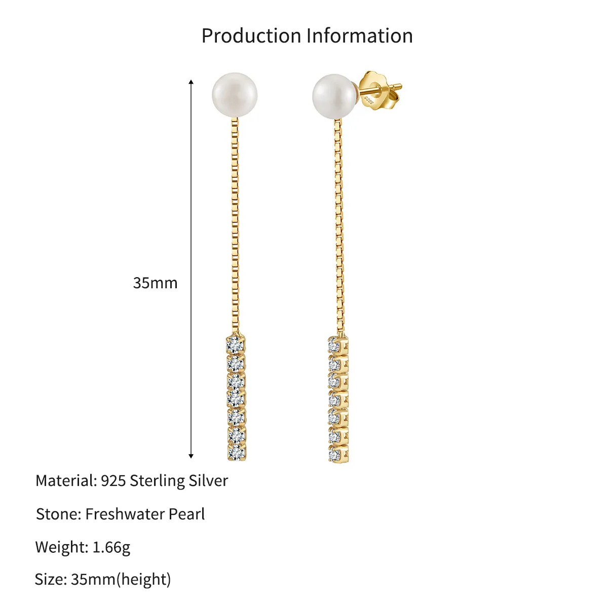 Wholesale 925 Sterling Silver Freshwater Pearl CZ Chain Drop Earrings 40500108 - image2