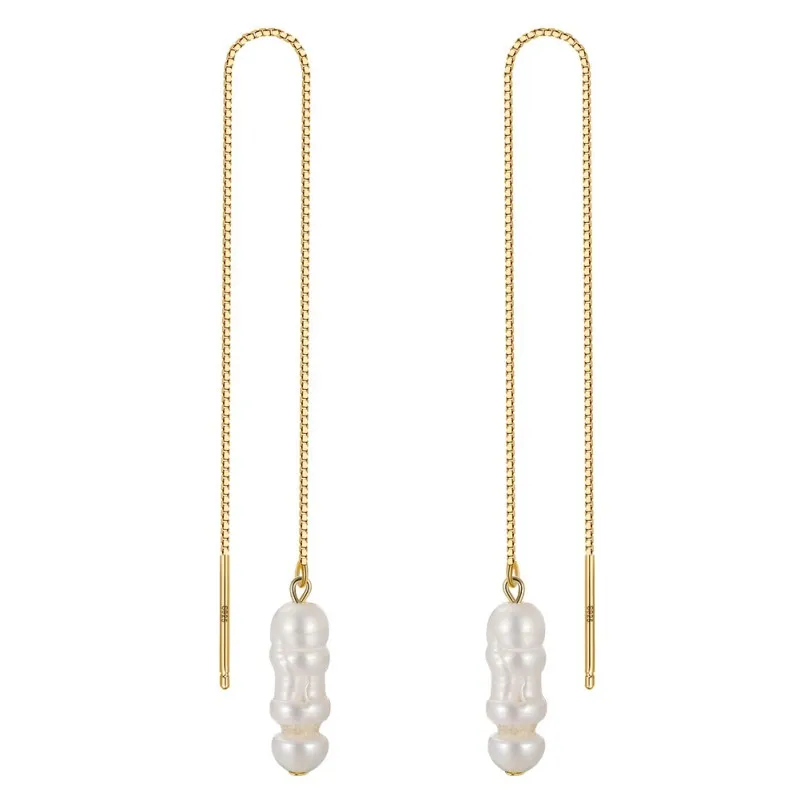 Wholesale 925 Sterling Silver Baroque Pearl Threader Earrings 40500109 Wholesale 925 Sterling Silver Baroque Pearl Threader Earrings 40500109