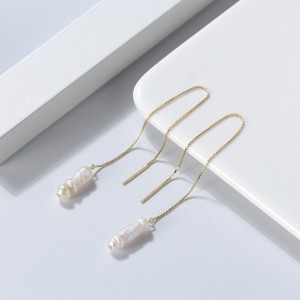 Wholesale 925 Sterling Silver Baroque Pearl Threader Earrings 40500109 Wholesale 925 Sterling Silver Baroque Pearl Threader Earrings 40500109