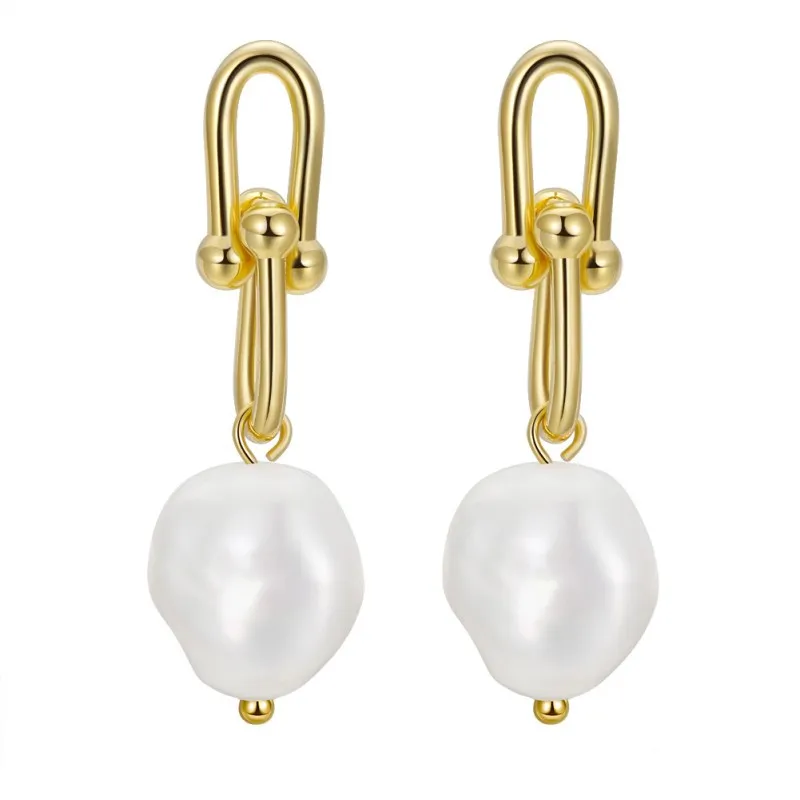 Wholesale 925 Sterling Silver Horseshoe Baroque Pearl Drop Earrings 40500110 Wholesale 925 Sterling Silver Horseshoe Baroque Pearl Drop Earrings 40500110