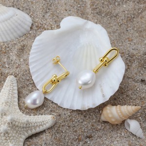 Wholesale 925 Sterling Silver Horseshoe Baroque Pearl Drop Earrings 40500110 Wholesale 925 Sterling Silver Horseshoe Baroque Pearl Drop Earrings 40500110