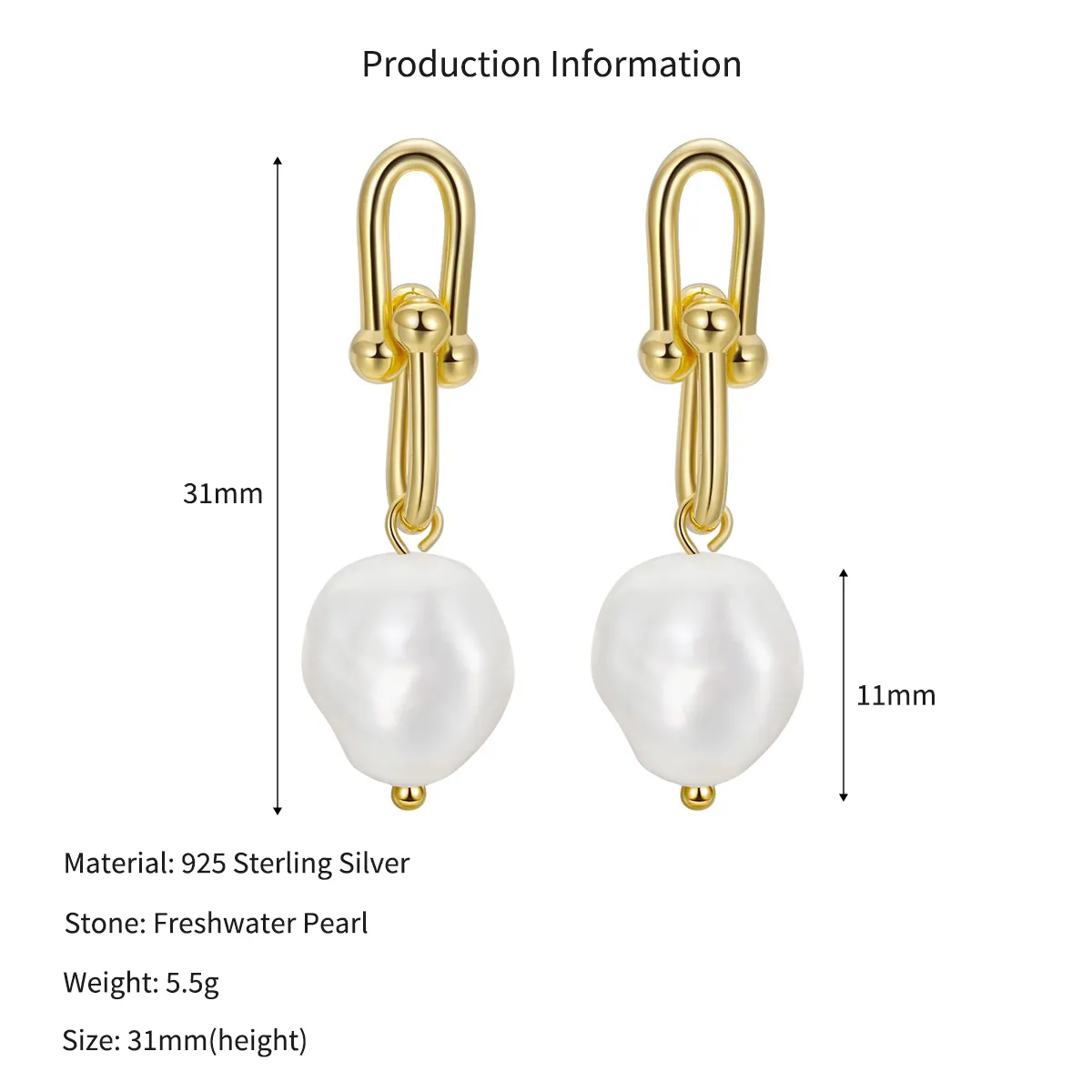 Wholesale 925 Sterling Silver Horseshoe Baroque Pearl Drop Earrings 40500110 - image2