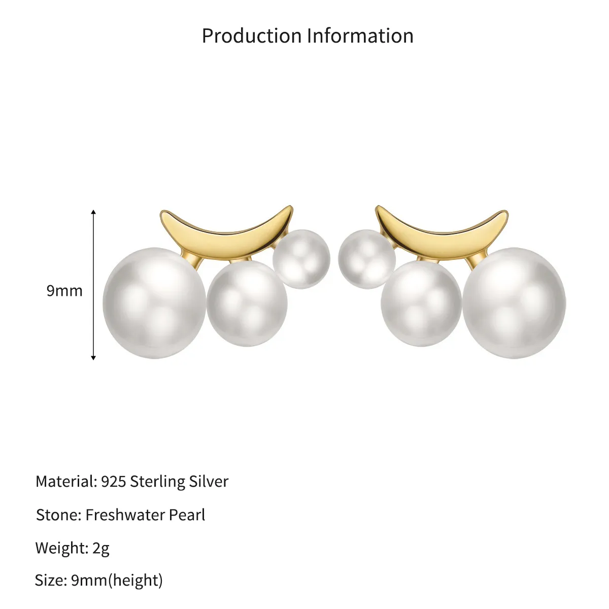 Wholesale 925 Sterling Silver Crescent Moon Pearl Stud Earrings 40500111 - image2